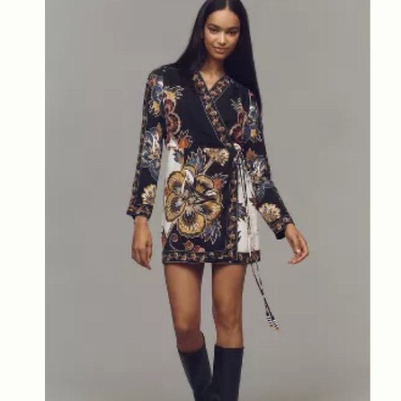 FARM RIO NWT Black Maxi Floral Lenzing Ecovero Viscose Wrap Mini Dress XS - Picture 10 of 10